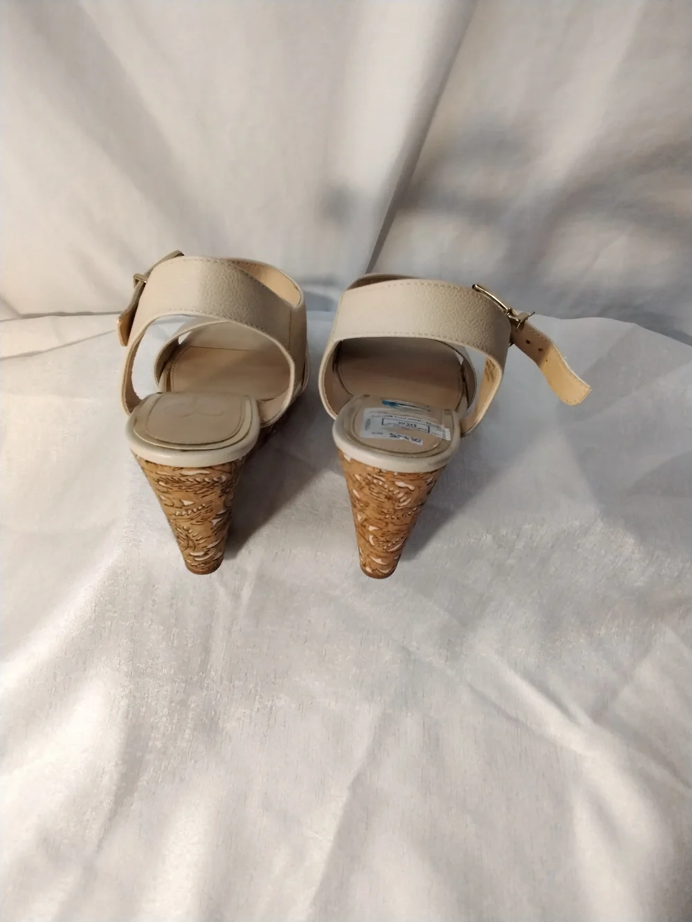 Jessica Simpson Cream Wedge Sandals with Cork-Style Wedge